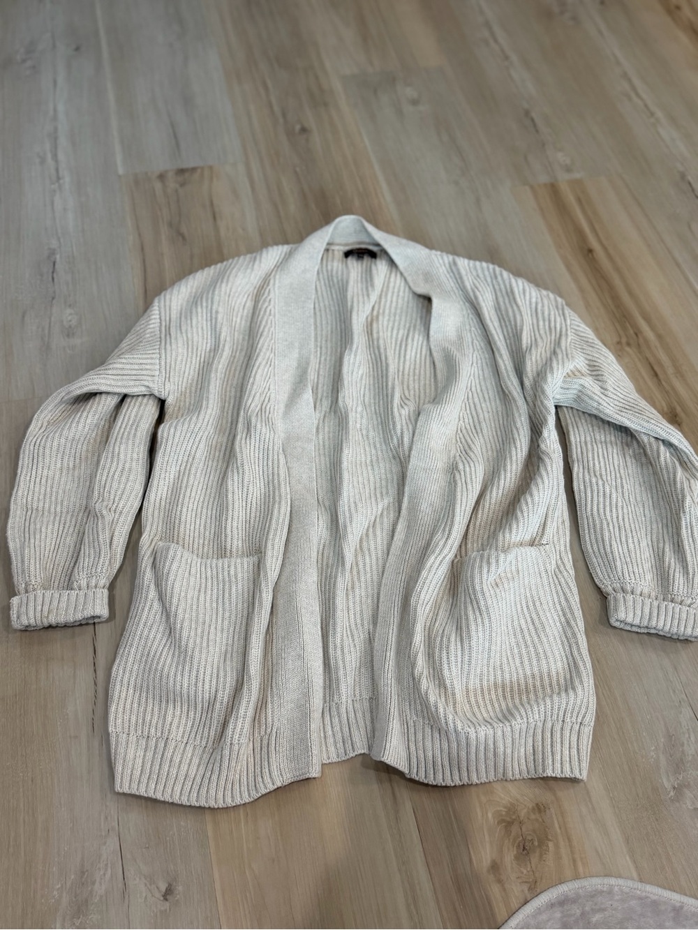 Quince Neutral Knit Ribbed Cardigan in Light Cream
